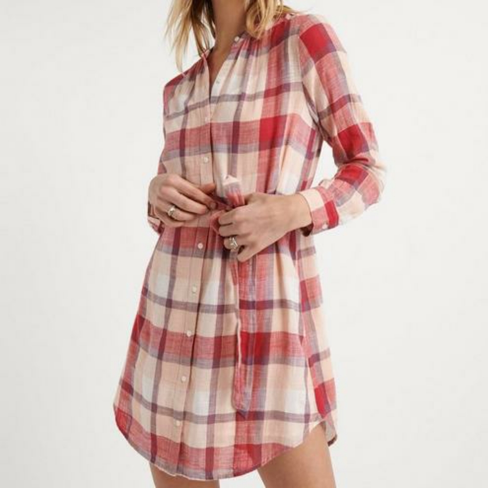 NWT Lucky Brand Red and Blue Amber Shirt Dress